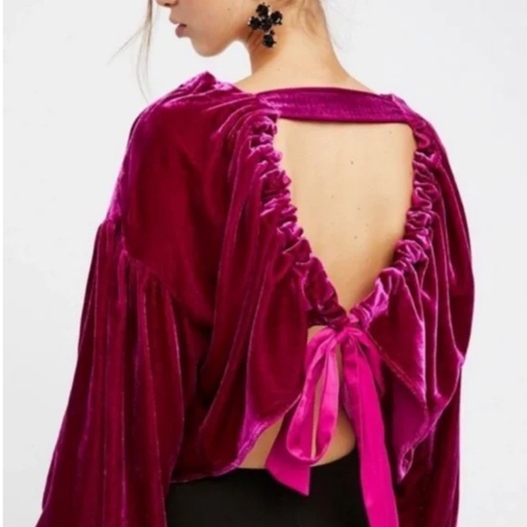Free People Gimme Some Lovin' Velvet Top with Tie Sleeves - Picture 6 of 8